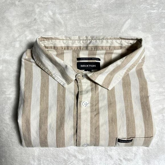 Brixton Cabana Button Up Men's L Short Sleeve Camp Shirt Beachy Cream Tan Summer - Picture 8 of 8